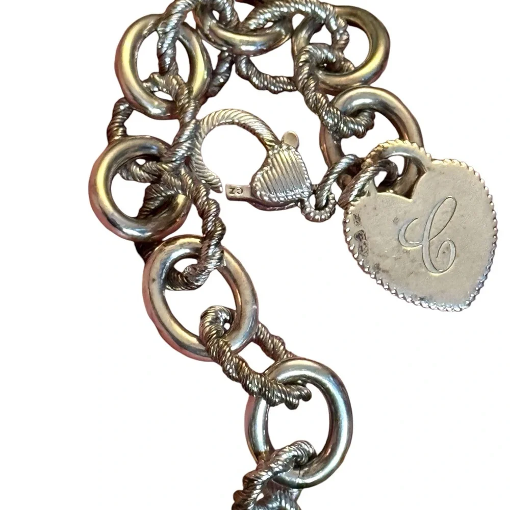 Judith Ripka Chain Bracelet Heart Charm Initial C Sterling Silver 925 CZ - Picture 4 of 8